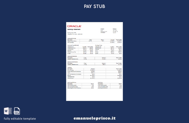 modello di busta paga della società di software Oracle USA in stile verificato